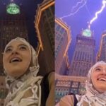 ببینید / سلفی پربازدید دو خواهر عربستانی هنگام برخورد صاعقه به برج ساعت