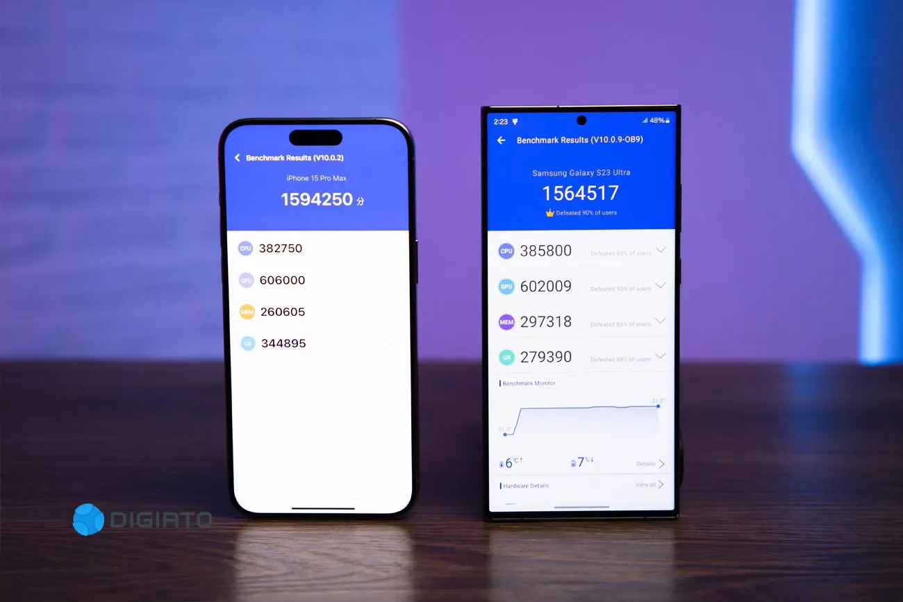 مقایسه آیفون ۱۵ پرو مکس و گلکسی اس ۲۳ اولترا