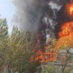 ببینید | اواین تصاویر از آتش‌سوزی پل عابرپیاده در بلوار ملک‌آباد مشهد