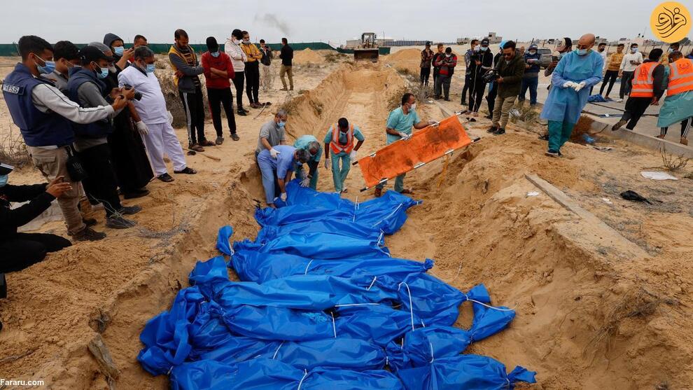 (تصاویر) دفن قربانیان جنگ غزه در گور دسته جمعی