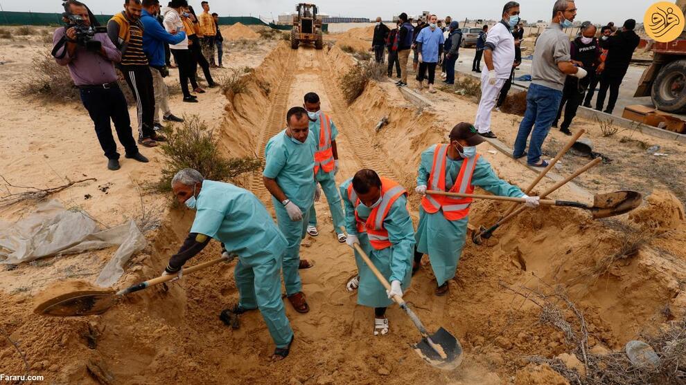 (تصاویر) دفن قربانیان جنگ غزه در گور دسته جمعی