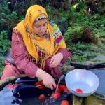 آشپزی خورشت گوجه بادمجان توسط بانوی روستایی (فیلم)
