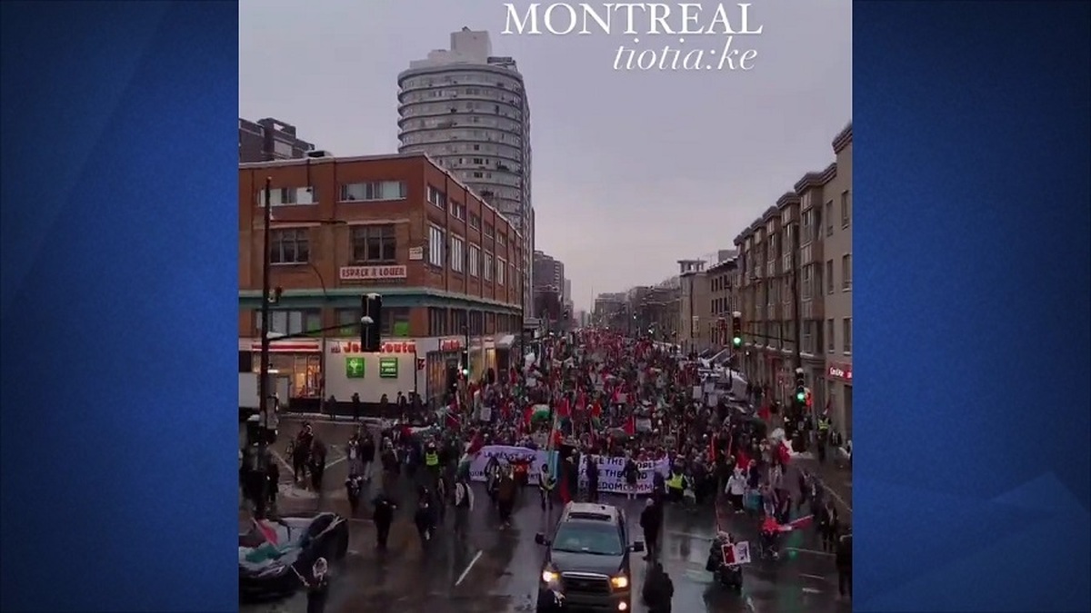 راهپیمایی حامیان فلسطین در هوای سرد کانادا (فیلم)