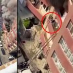 لحظه تکان‌ دهنده سقوط مرد جوان از طبقه ۲۴ برج در مسکو (فیلم)