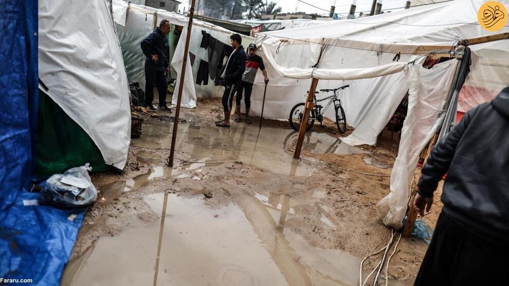 (تصاویر) باران و سرمای هوا در کمپ آوارگان فلسطینی