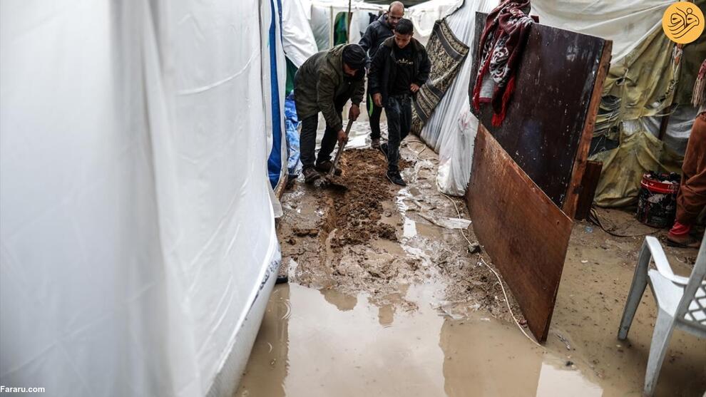 (تصاویر) باران و سرمای هوا در کمپ آوارگان فلسطینی