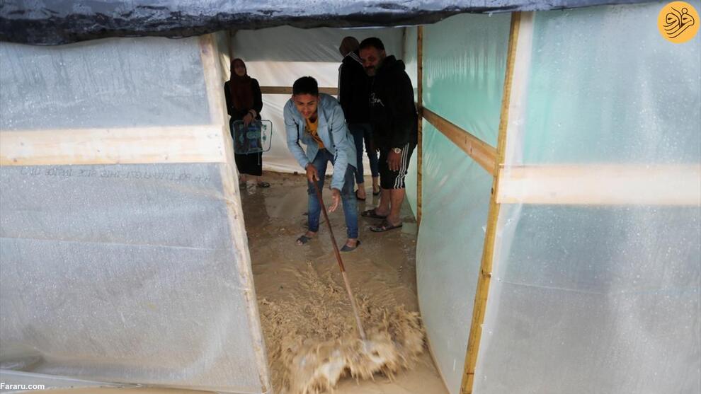 (تصاویر) باران و سرمای هوا در کمپ آوارگان فلسطینی