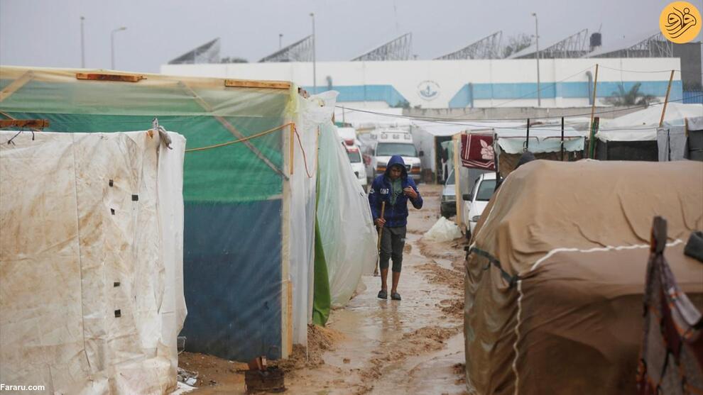 (تصاویر) باران و سرمای هوا در کمپ آوارگان فلسطینی