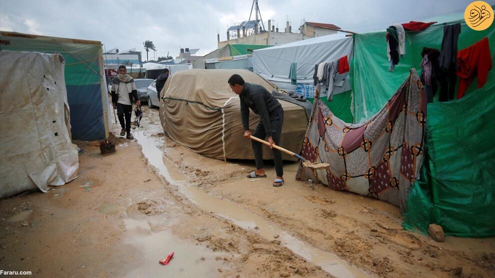 (تصاویر) باران و سرمای هوا در کمپ آوارگان فلسطینی