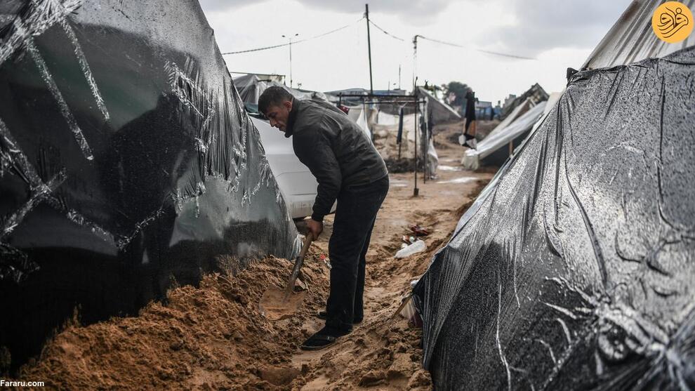 (تصاویر) باران و سرمای هوا در کمپ آوارگان فلسطینی