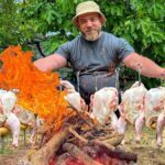 کباب کردن متفاوت 20 مرغ در حاشیه زغال به سبک زن ترکیه ای (فیلم)