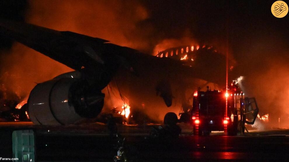 (تصاویر) یک هواپیما با ۳۷۶ مسافر روی باند فرودگاه آتش گرفت