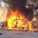 ببینید/ لحظه حمله پهپادی به یک خودروی غیرنظامی در شهر نبطیه در جنوب لبنان