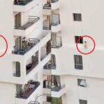 ببینید | لحظات دلهره آور از حضور کودک در لبه دیوار یک آپارتمان بلند