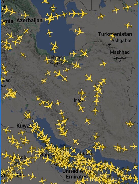 وضعیت ترافیک هوایی در آسمان ایران و اسرائیل