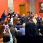 ببینید | کتک‌کاری در پارلمان گرجستان بر سر قانون حضور عوامل خارجی
