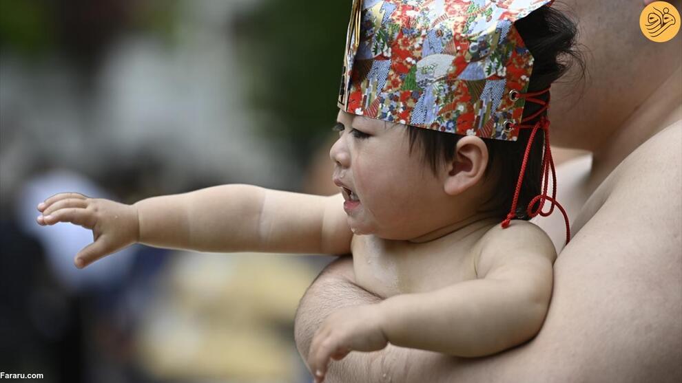 (تصاویر) تلاش کشتی‌گیران غول پیکر برای درآوردن گریه نوزادان