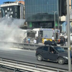 ببینید | اولین تصاویر از آتش‌سوزی یک اتوبوس عمومی وسط اتوبان