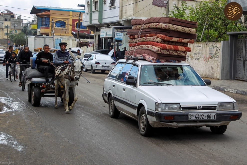 (تصاویر) فرار ساکنان رفح در پی تهدیدات و حملات اسرائیل