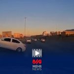 لحظه انحراف به چپ یک خودرو در اتوبان کرج
